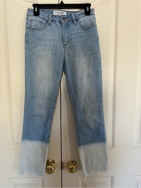 Kensie Light Blue Straight Leg Jeans with Bleached Dip Hem